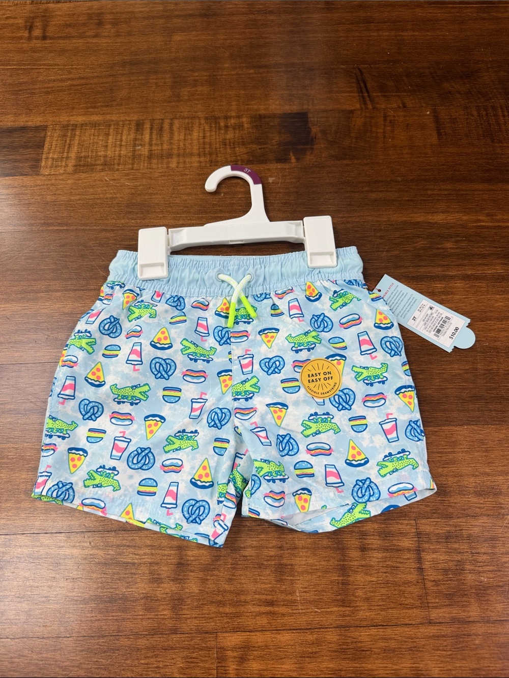 Cat & Jack Light Blue Kids Swim Shorts with Snack Print